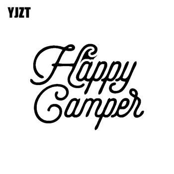 

YJZT 14.8CM*11.2CM Personality Happy Camper Word Art Decal Black Silver Motorcycle Car Sticker Vinyl C11-1339