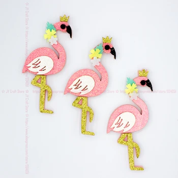 

50PCS Glitter Flamingo Applique Patches 90x45mm Pink Flamingo Patch for Baby Girl Birthday Decoration, Cake Topper, Party Props