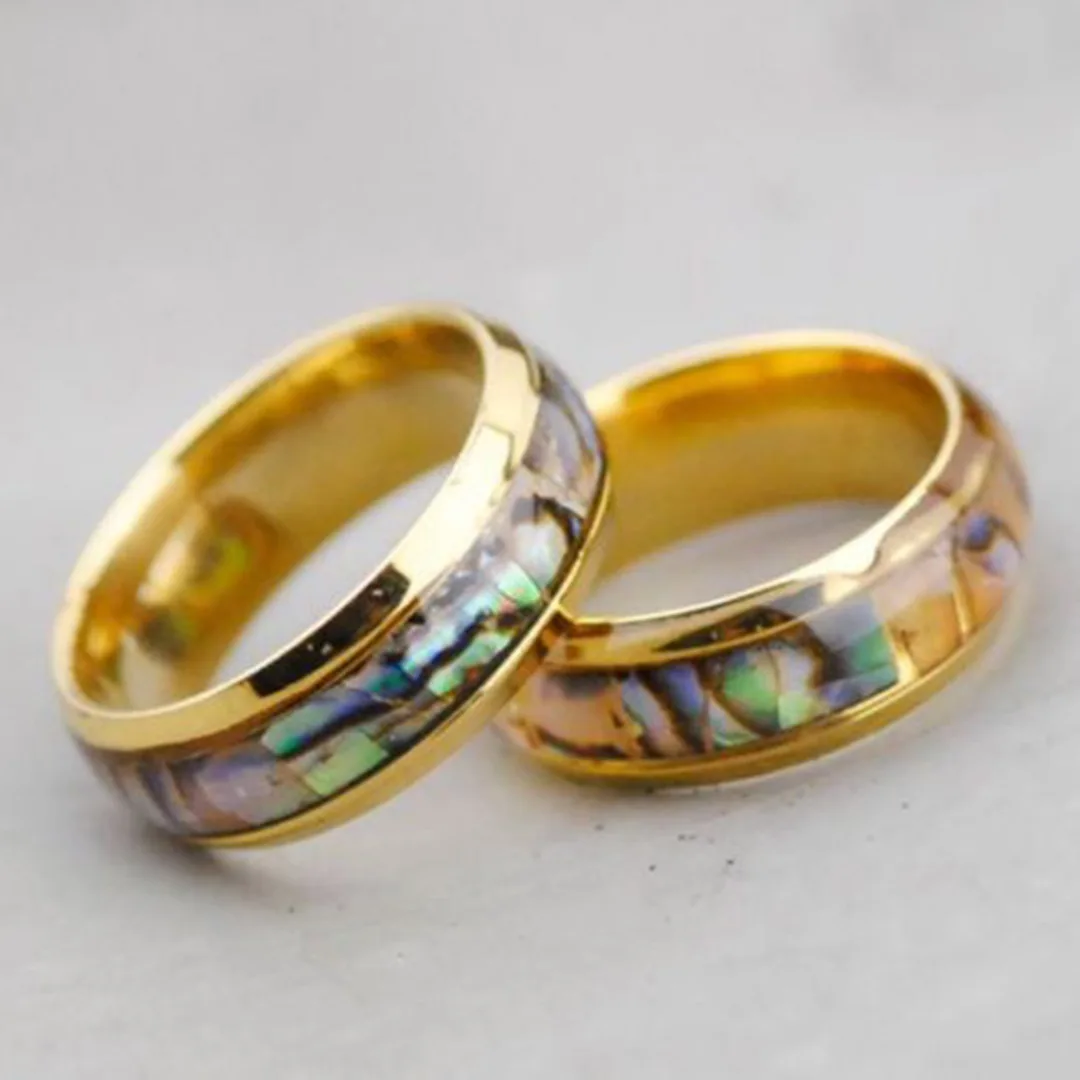 Shellhard Abalone Shell Stainless Steel Finger Rings Wedding Bands for Men Women Comfort Fit  Size 6-12 Lovers Couple's Ring