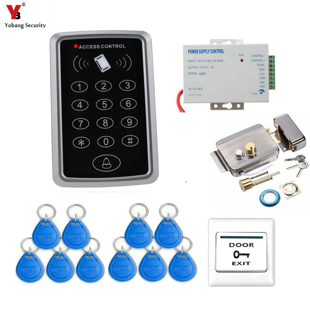 Yobang безопасность 125 кГц RFID Клавиатура система контроля допуска к двери дверной замок управление Лер дверной шкафчик и открытый+ источник питания+ дверной Звонок