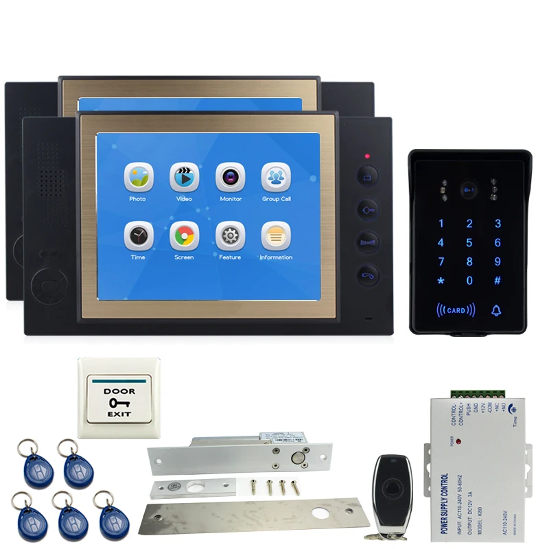 Special Price JEX Video Door Phone Intercom system Kit 8 inch Voice/Video Record Black Monitor +Waterproof Password Keypad RFID Camera 1V2