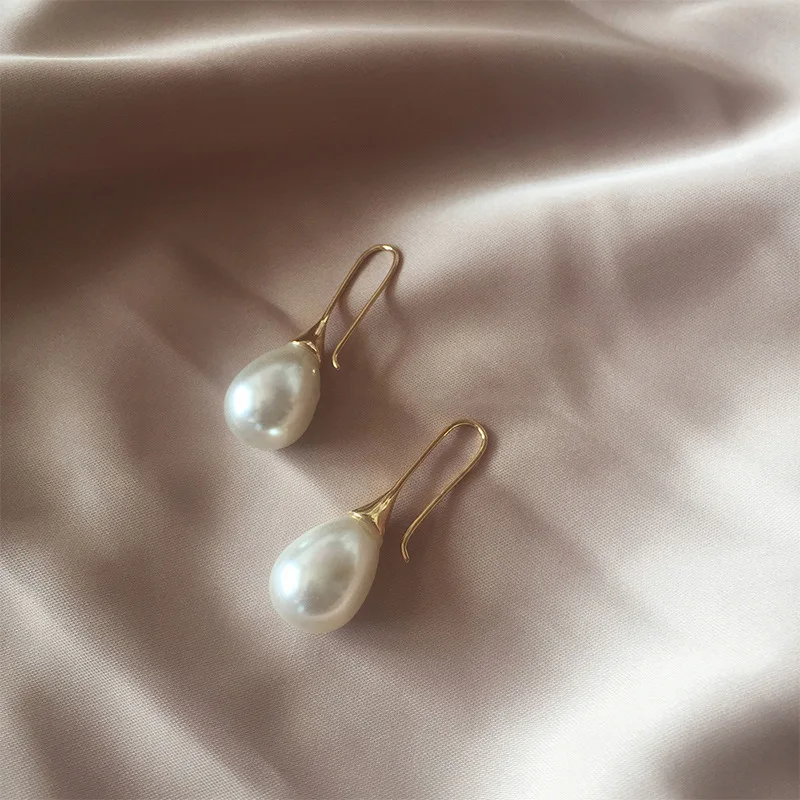 Барокко матовое золото Большой жемчуг серьги-кольца для женщин капли воды белые серьги с искусственным жемчугом корейские серьги Femme Bijoux