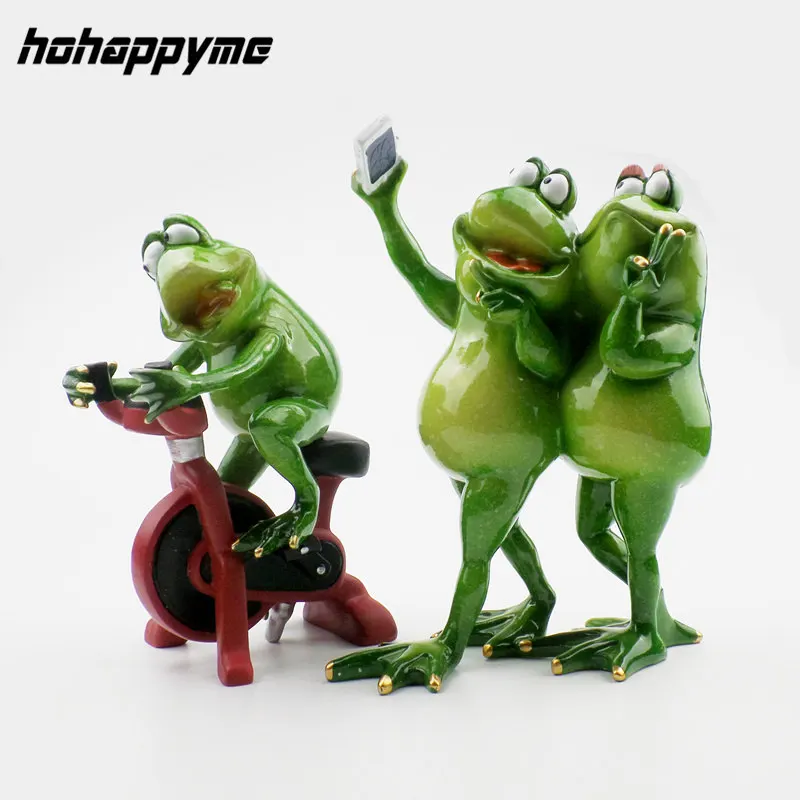 Kawaii Funny Frog Resin Figurines Miniatures Craft Home Decoration