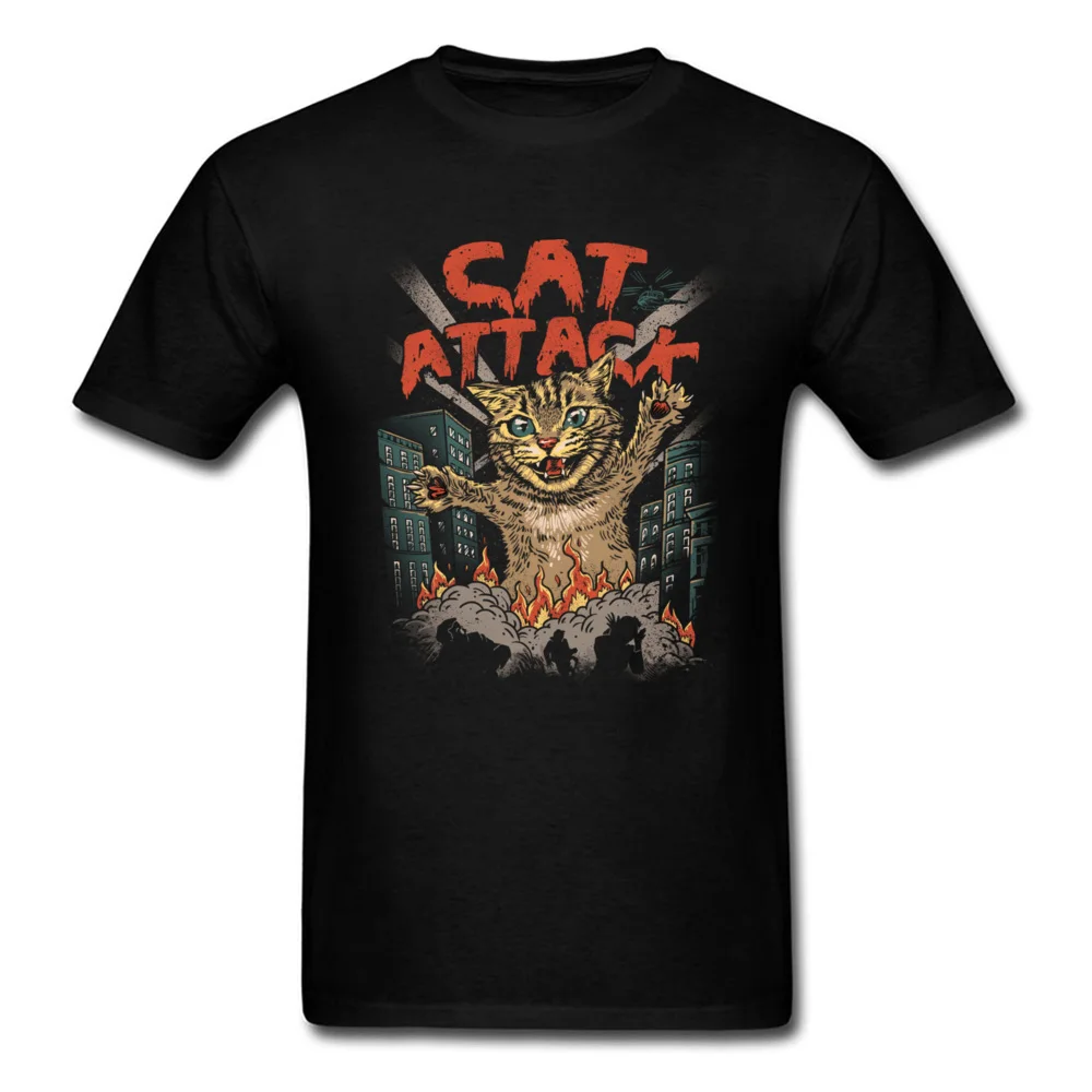cat attack 8315 T-shirts Casual Short Sleeve New Arrival Crewneck 100% Cotton Fabric Tops & Tees Tee Shirts for Men ostern Day cat attack 8315 black