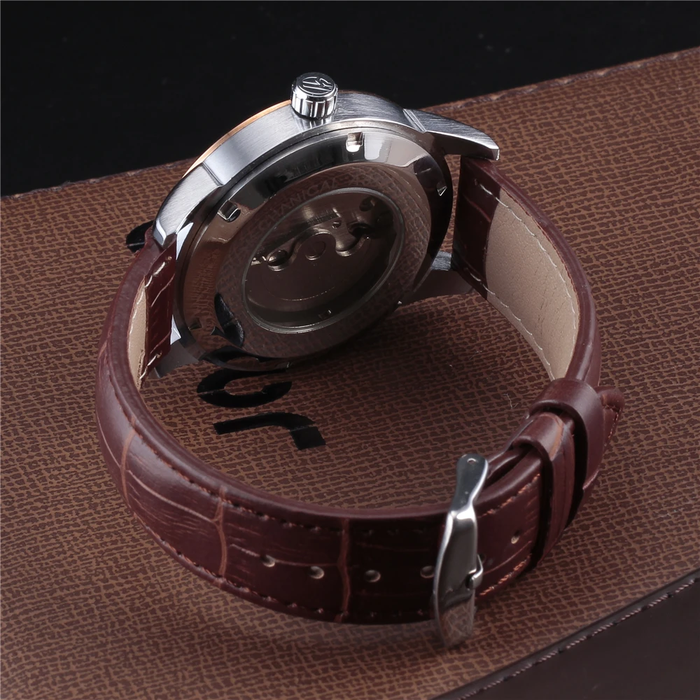 FORSINING, бренд, уникальные мужские часы с каркасом турбийоном, мужские наручные часы с кожаным ремешком, автоматические механические часы с календарем