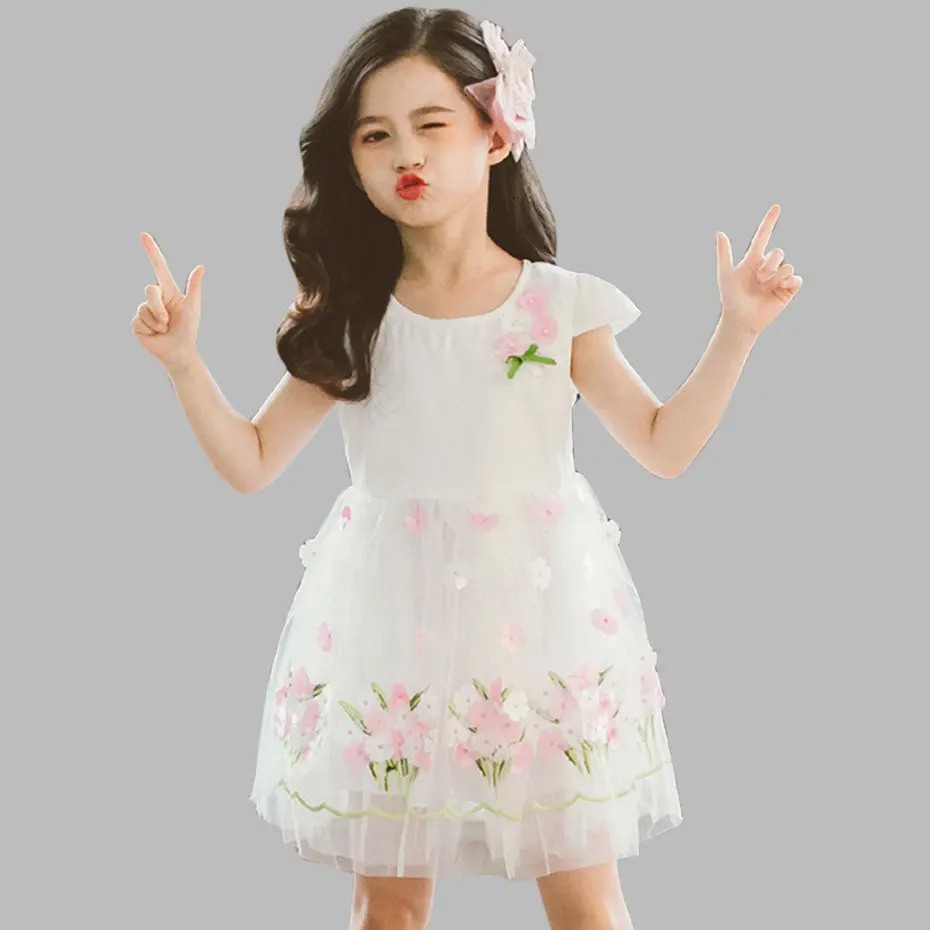 

Kids Dresses For Girls Flower Embroidery Kids Princess Dresses Sleeveless Party Dress Girl Summer Clothes For Kids Girl 6 8 10