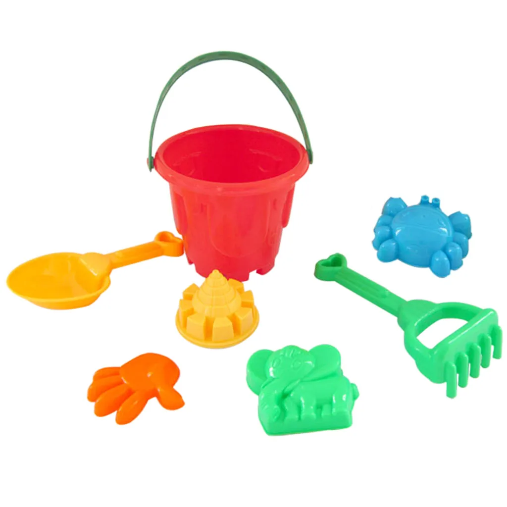 7pcs  Sand Water Beach Toy Molds & Tools Castle Mold Model Bucket Shovel Rake for Baby, Kids and Toddler Gift