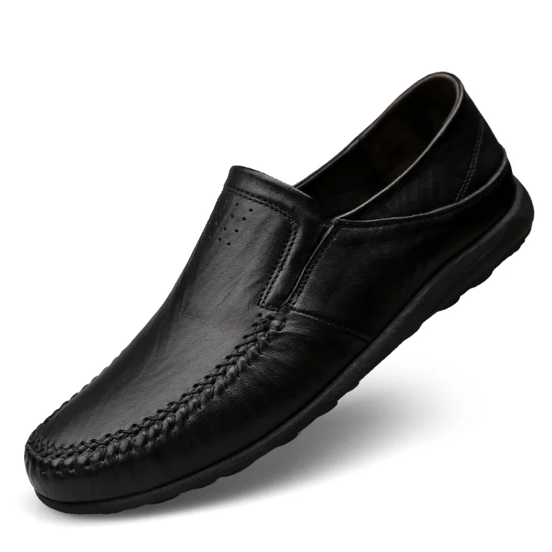 Мужская обувь из натуральной кожи; Высококачественная Мужская Повседневная обувь; модные мокасины на плоской подошве без застежки; мокасины; Прямая поставка - Цвет: Черный