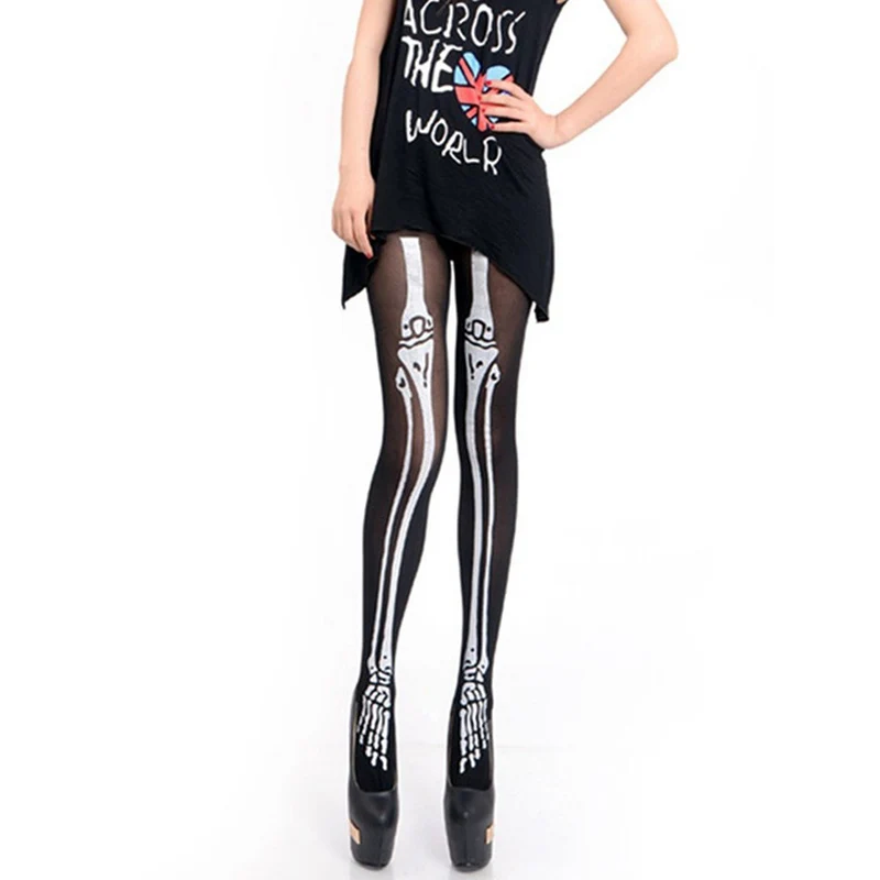 

Hot Selling Womens Sexy Black Colorful Skeleton Skull Tattoo Pantyhose Stockings Tights Fashion Women Accessory