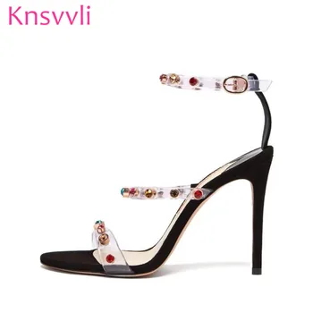 

2019 New Colour Crystal Clear Sexy Thin High Heels Sandals Woman Peep Toe Summer Shoes Women Ankle Buckle Strap Party Shoes
