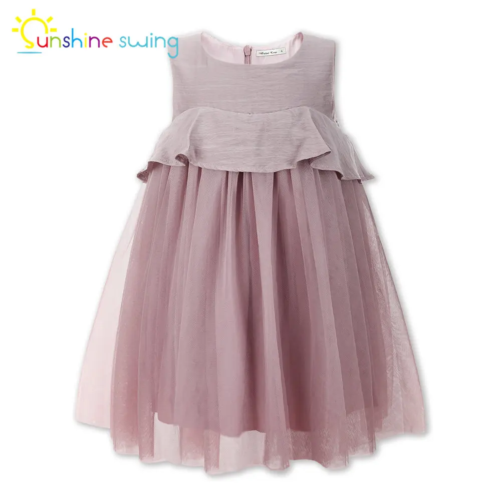 Sunshine Swing Girls Dress Mesh Summer Children's Princess Wedding Baby Elegant Zipper Back Round Neck Kids Ball Gown | Детская