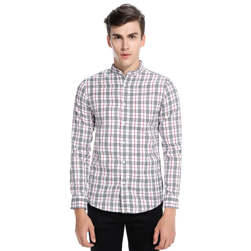 

Collar long sleeves shirt 1Pcs Men's plaid shirt Grandad Collar new