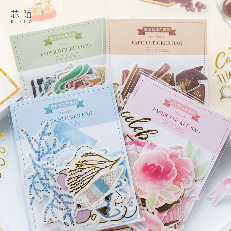 

50pcs daily bronzing Vintage coffee Pink love underwater world sticker diy ablum diary scrapbooking label sticker stationery