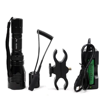 

HS-802 Red Green Blue White Light Cree LED Tactical Flashlight Hunting Torch Lantern +18650 charger Remoe switch Gun mount