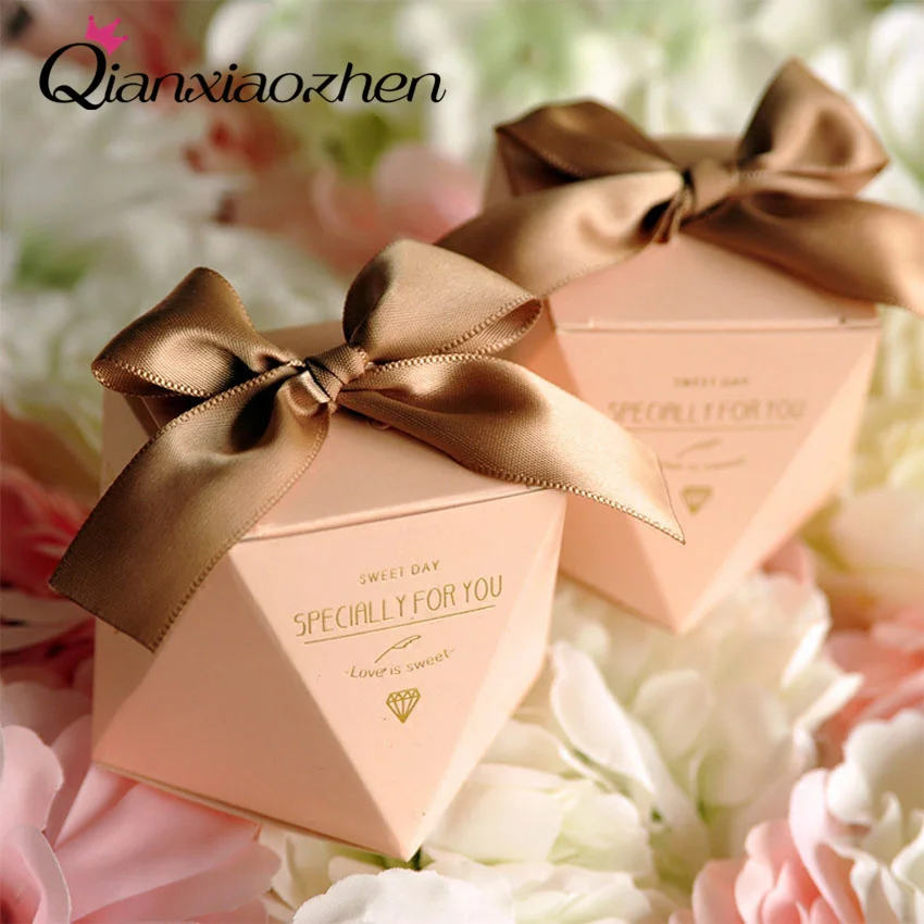 Qianxiaozhen 50pcs Diamond Wedding Candy Box Favor Boxes Wedding Favors