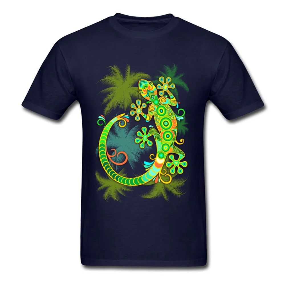 High Quality Gecko Lizard Colorful Tattoo Style Funny Top T-shirts Crewneck Pure Cotton Men Tops Shirt Tee Shirts April FOOL DAY Gecko Lizard Colorful Tattoo Style navy