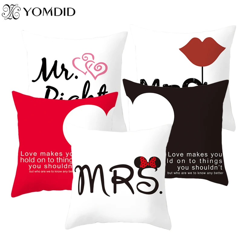 

Decorative Pillowcases Wedding Home Sofa Bed Cushion Cover Polyester Peachskin MR and MRS LOVE Print Pillowcase Party Supplies