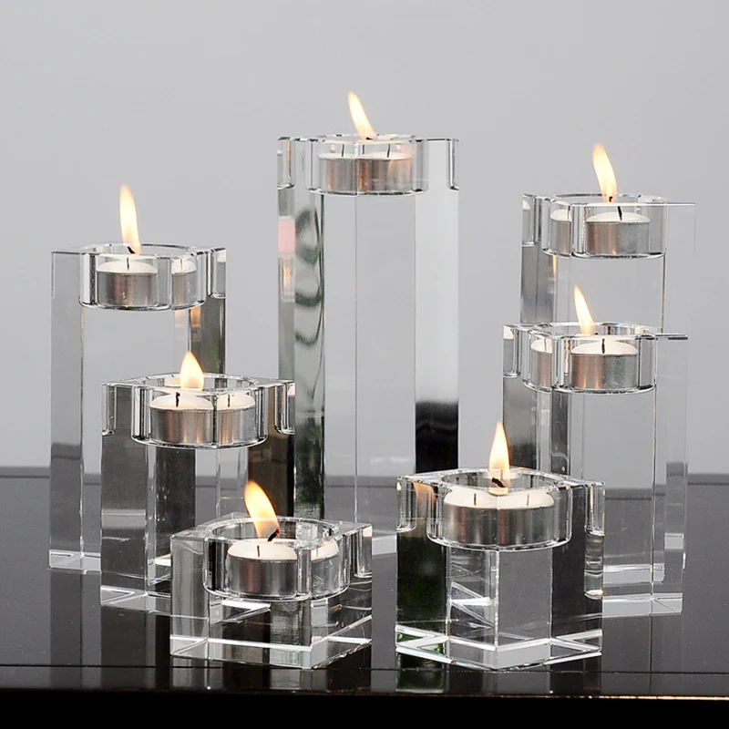 

Candle Holder Clear Glass Crystal Tealight Stand Candlestick Decor Height 4/6/8/10/12/14/16/18/20cm European Ornaments HFing