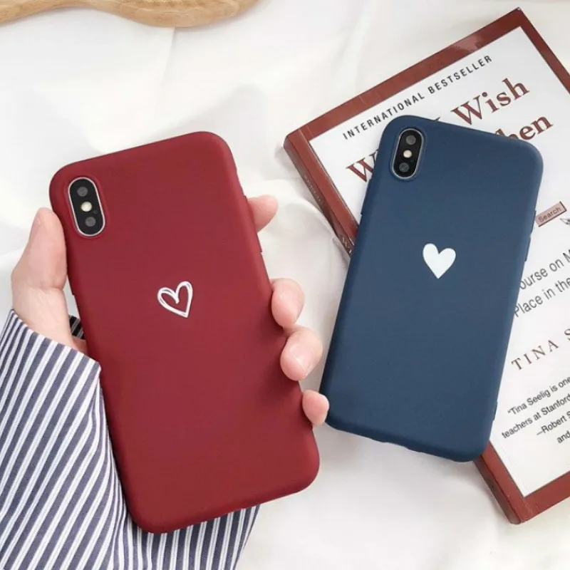 

For iPhone 6 6S Plus Plain Color Soft TPU For iPhone 7 8 Plus X XS MAX XR Ultra Thin Scrub With Heart Pattern Silicone Cover