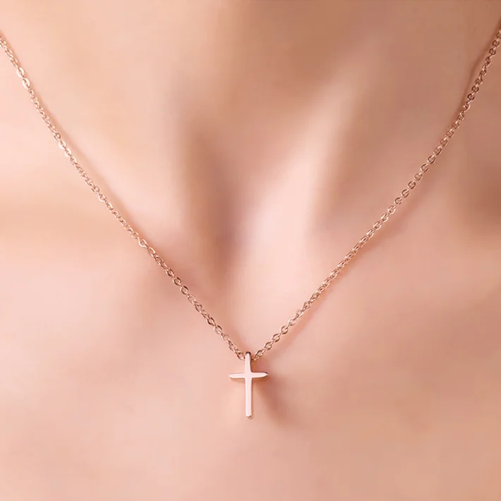 

Sweet Mini Cross Pendant Choker Necklace Women Rose Gold Color In Titanium Stainless Steel Elegant Brief Style Female Jewelry
