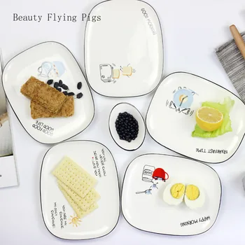 

Rectangular Nordic Ceramic Plate Fruit Salad Cake Dessert Plate Western Plate Creative Plate Cartoon Cute Letter Breakfast Plate