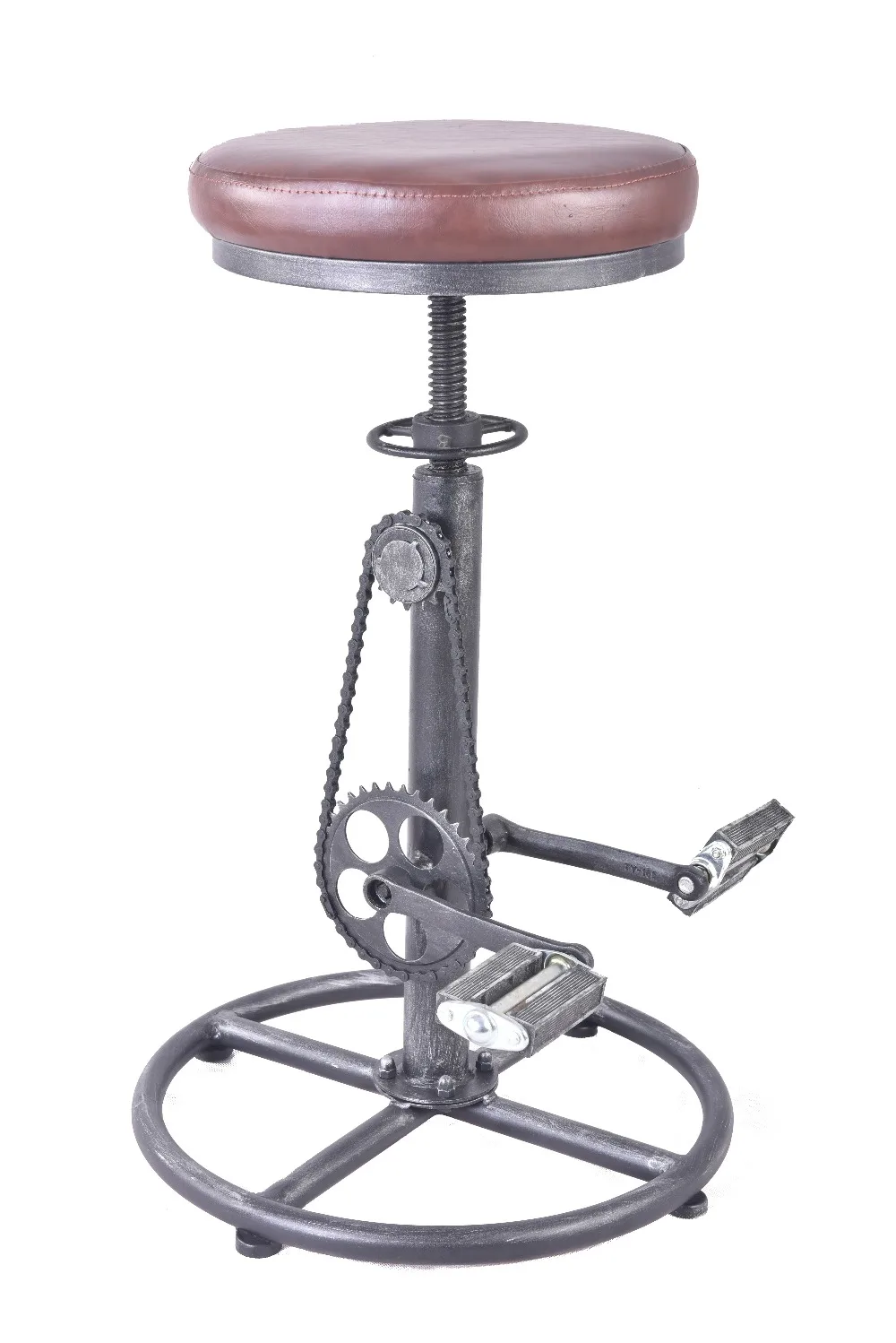 

Industrial Adjustable Swivel Bar Stool PU Leather Seat Iron Bar Chairs Bicycle Design Bar Height Stool Kitchen Dining Chair