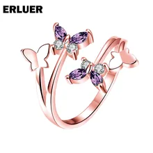 ERLUER модное кольцо с изменяющимся размером для женщин с фианитом Бабочка Шарм Свадебные вечерние розовое золото цвет серебро кольца Anel