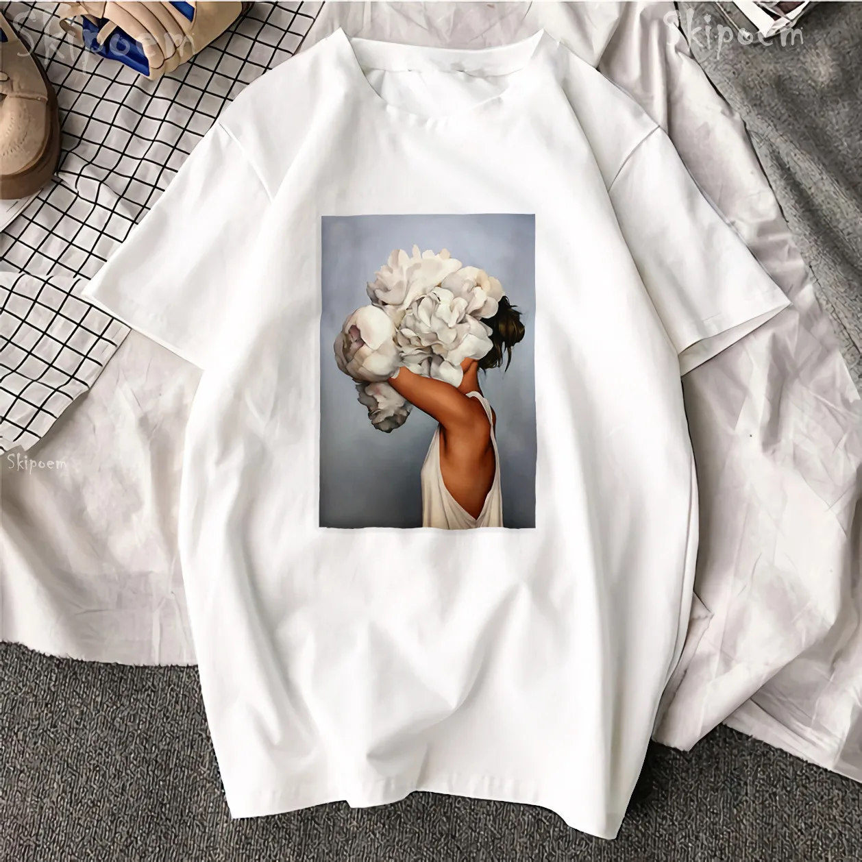 

2019 Casual Couple T Shirt New Harajuku Aesthetics Tshirt Sexy Flowers Feather Print Short Sleeve Tops & Tees Fashion