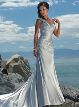 

New Arrival Sexy One Shoulder Applique Beading Mermaid Wedding Dress Sweetangel Beach Gown Vestido De Noiva # 1130