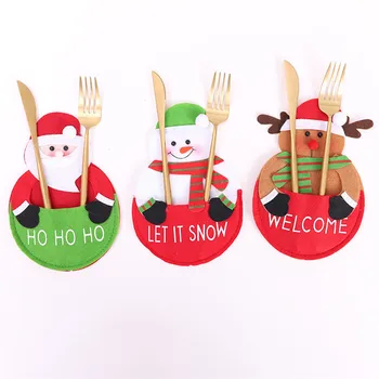 

Santa Hat Reindeer Christmas New Year Pocket Fork Knife Cutlery Holder Bag Home Party Table Dinner Decoration Tableware 62248