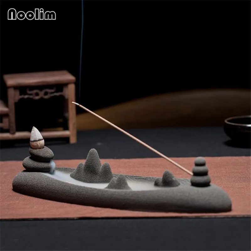 

Zen Japanese Style Dry Mountains And Rivers Backflow Incense Burner Ceramic Matte Coil And Stick Incense Holder Multi-use Censer