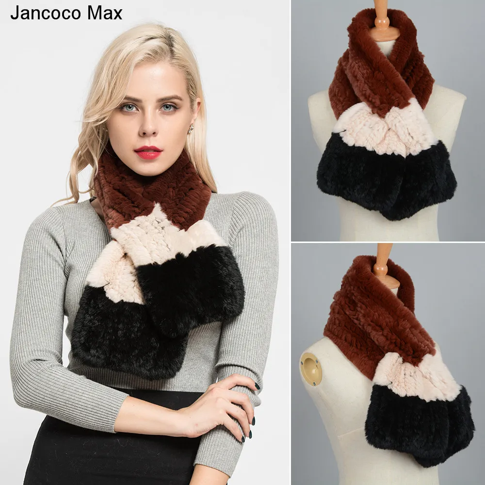 Jancoco Max 2019 толстый вязаный Настоящий мех кролика шарф леди Мода Стиль Повседневный глушитель шеи теплые шали женщин S7128