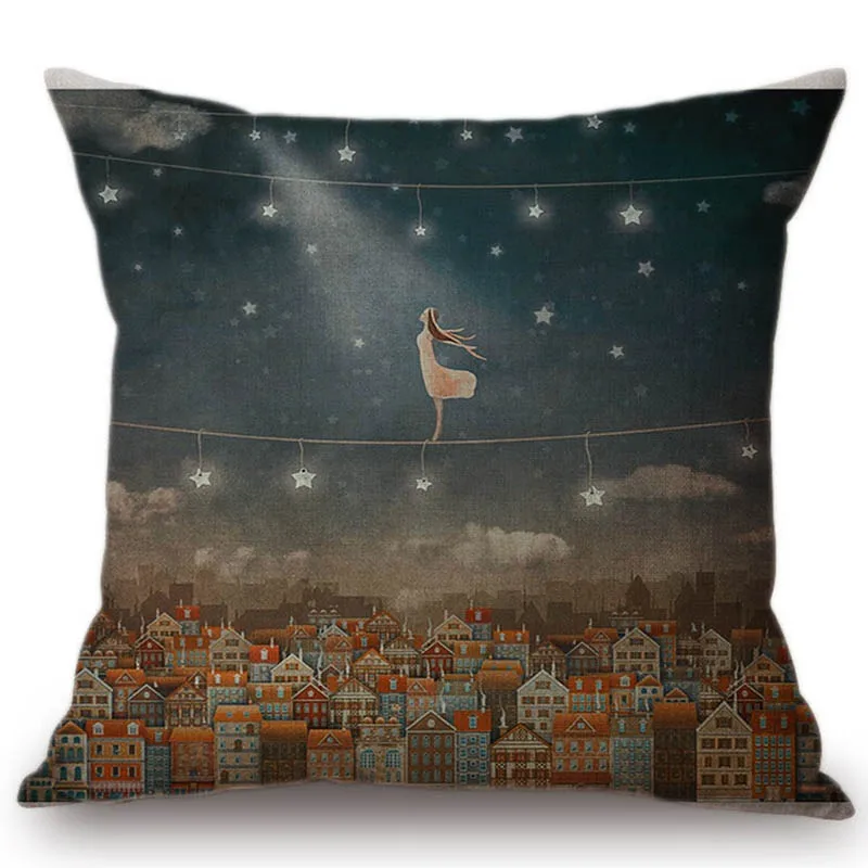 illustration-of-cute-houses-and-pretty-girl-in-night-sky-canvas 