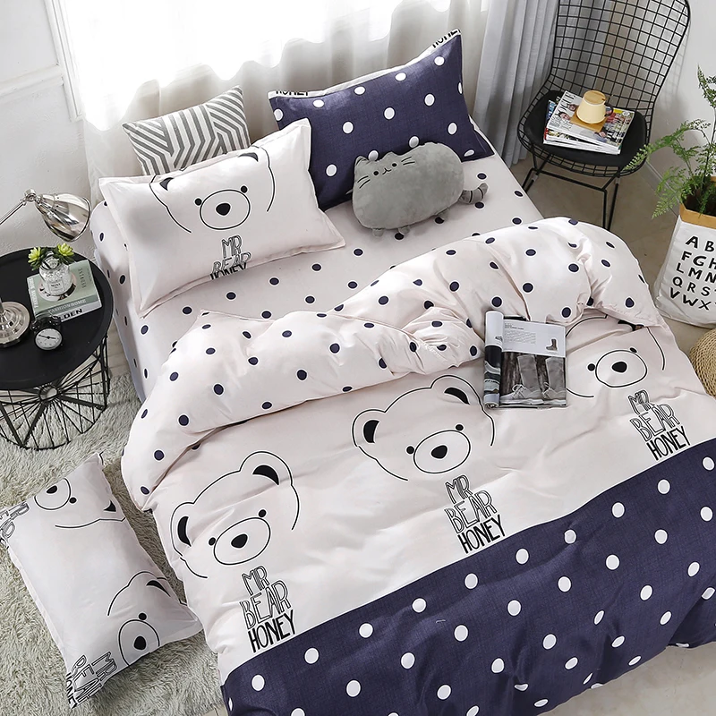 

4pcs/set Cartoon Bear Printing Kawaii Bedding Set Bed Linings Duvet Cover Bed Sheet Pillowcases Cover Set