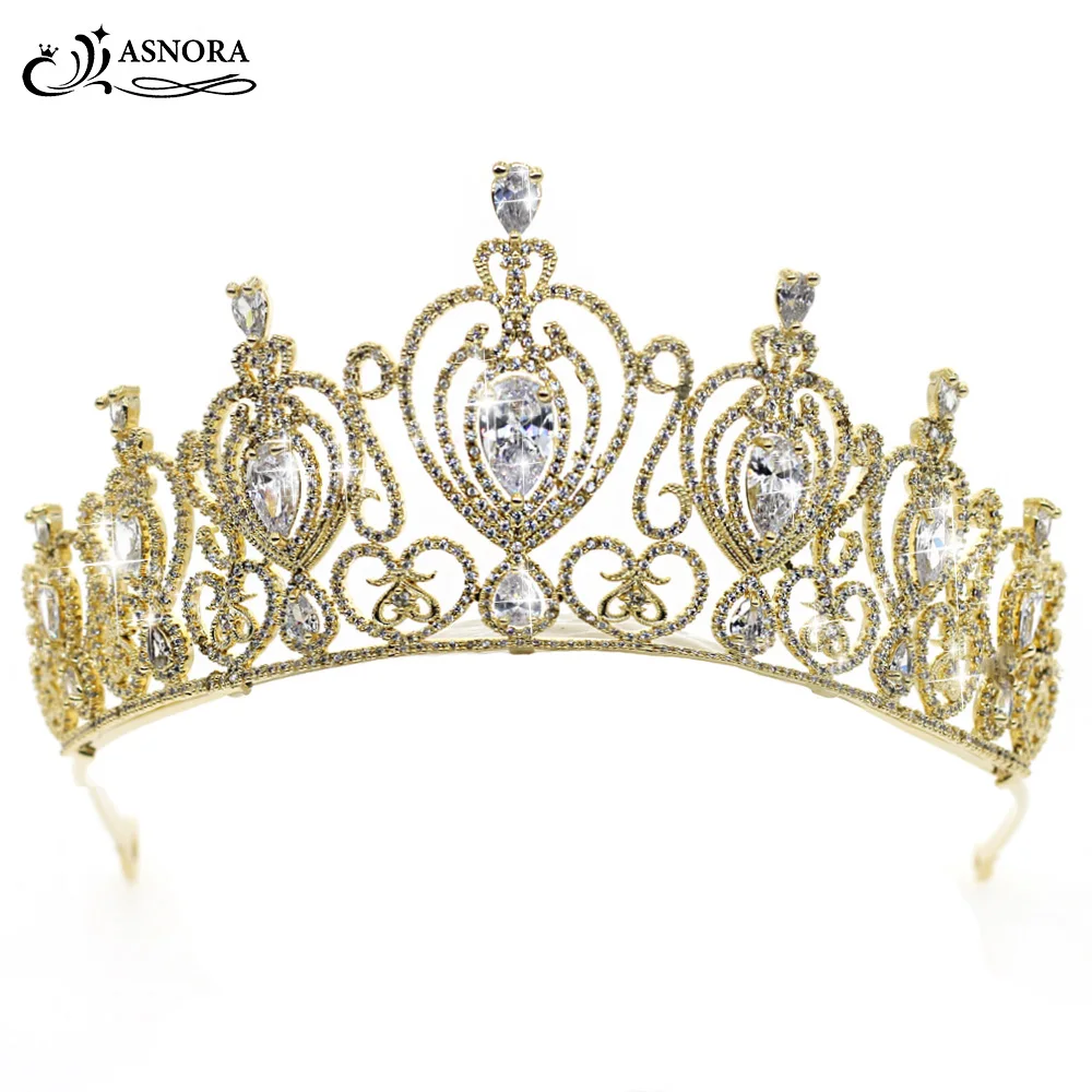 ASNORA Stylish Gold Crowns Tiaras Bridal Hair Accessories Bride Hairwear Zircon Crystals Wedding Accessories coroa de noiva ASNORA Stylish Gold Crowns Tiaras Bridal Hair Accessories Bride Hairwear Zircon Crystals Wedding Accessories coroa de noiva