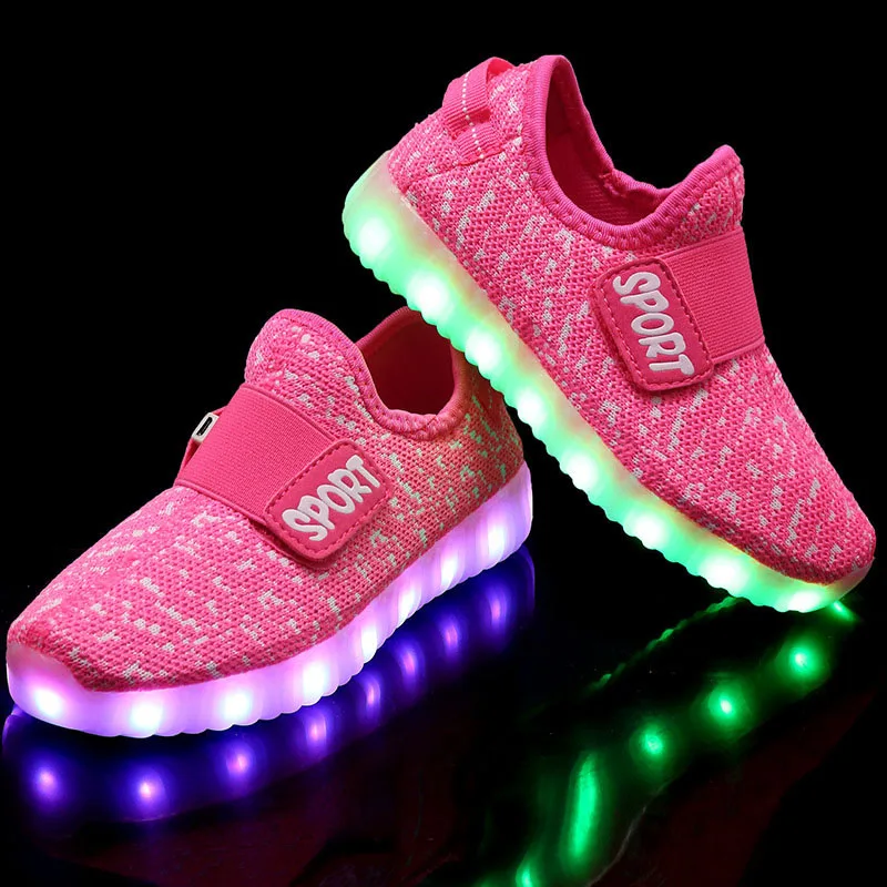 Светодиодный свет для детей; светящаяся обувь с USB зарядкой; детская обувь на липучке; Светящиеся кроссовки для детей; Светодиодный свет; детская обувь для мальчиков и девочек - Цвет: Pink