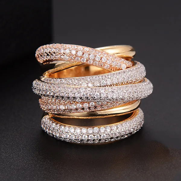 GODKI Monaco Design Luxury Statement Stackable Ring For Women Wedding Cubic Zircon Engagement Dubai Punk Bridal Top Finger Rings - Цвет основного камня: PYE0245GOLD