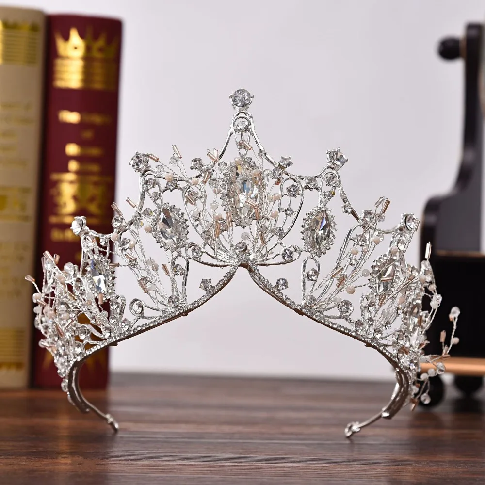 Vintage Silver Big Crown Luxury Baroque Crystal Crown Wedding Hair Ornaments Headbands Bride Tiaras And Crowns (5)