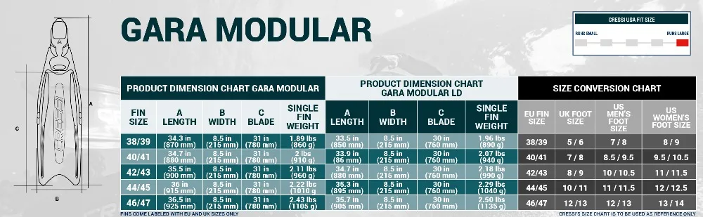 Cressi GARA модульные LD Бесплатные ласты для дайвинга камуфляжные зеленые длинные лезвия Профессиональные сменные лезвия плавники для взрослых