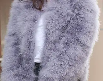 Длинный рукав плюс толстый женский страусиный мех пальто размера плюс длинная куртка - Цвет: Серый