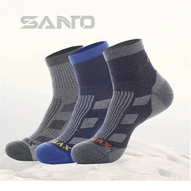 3 Pairs SANTO S045 50% Coolmax 30% Cotton Outdoor Hiking Socks Men's Sports Socks Quick Dry Spring Summer Fit to Size 39-43