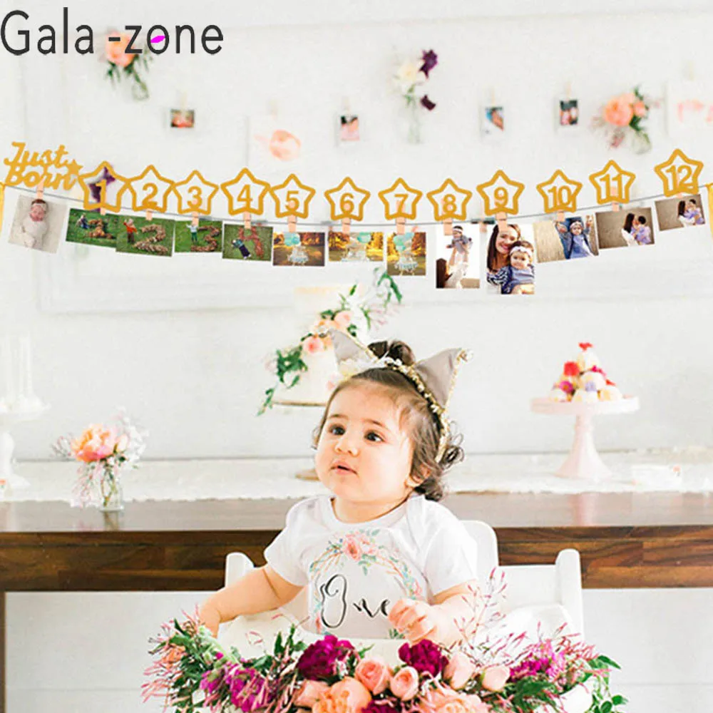 Gala-zone золотой блеск один баннер для маленьких мальчиков и девочек на один год старше 1-й первый день рождения партии высокий стул украшения питания