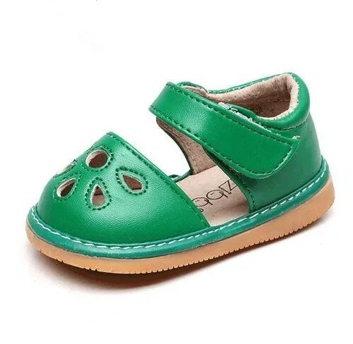 Летняя популярная детская обувь из искусственной кожи; сандалии с вырезами; детская однотонная обувь; Забавная детская обувь с резиновой подошвой; обувь для улицы - Цвет: green