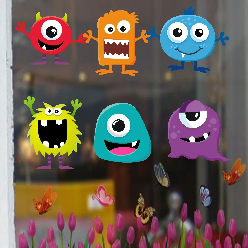 Little Cartoon Monster Window Decals Modern Wall Art Wallpaper For Fridge Home Decor Vinyl Wall Sticker For Kids Nursery Bedroom (6)