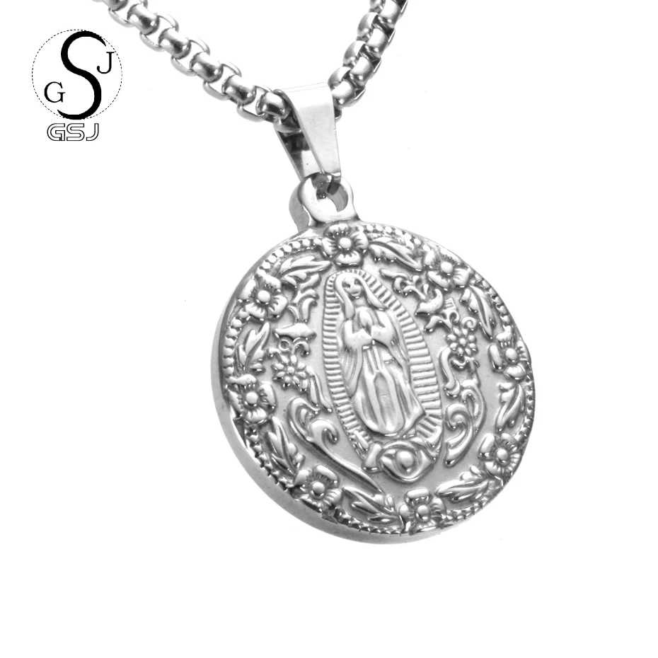 GSJ classic Vintage Virgin Mary Silver Color 316L Stainless Steel