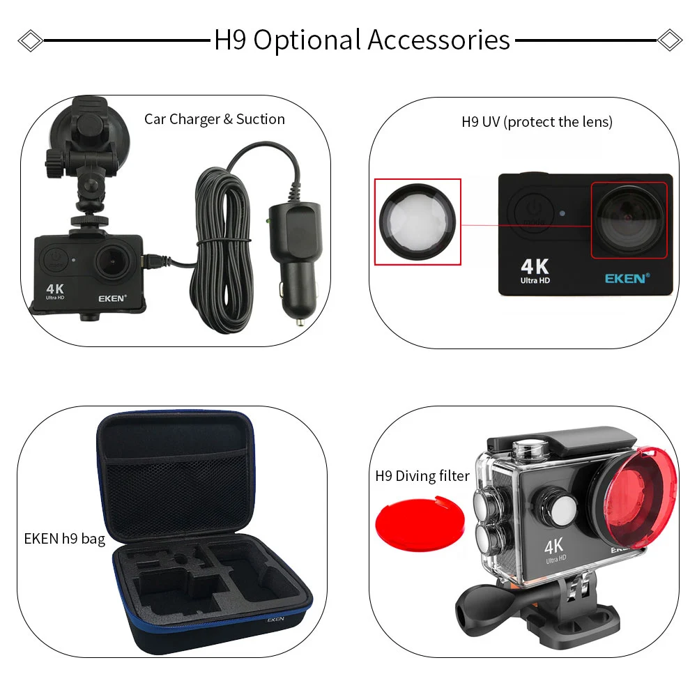 EKEN H9 H9R Экшн камера 4K/30FPS 1080p/60fps 720P/120FPS Ultra HD Подводная Водонепроницаемая мини Wi Fi