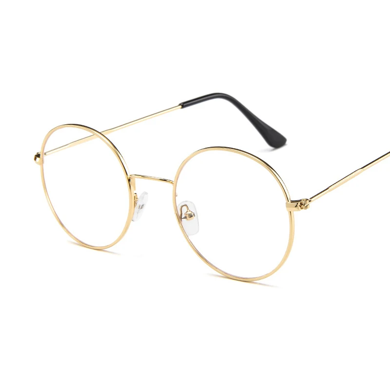 Blu-Ray Glasses Round Flat Mirror Retro Unisex Literary Black Gold