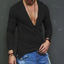 CHAMSGEND Для мужчин с коротким рукавом Повседневное Slim Fit Глубокий V шеи Лето Основные ashions рубашка для мальчиков красивый L30718