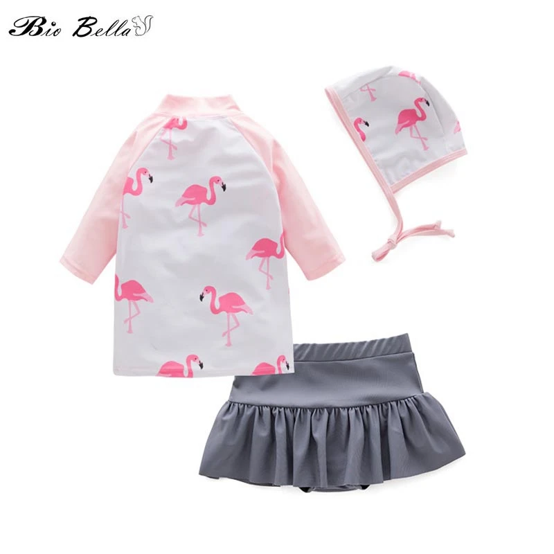 Одежда для купания для маленьких девочек; повседневная одежда для купания с Фламинго; цельный купальник в обтяжку; костюм принцессы для малышей