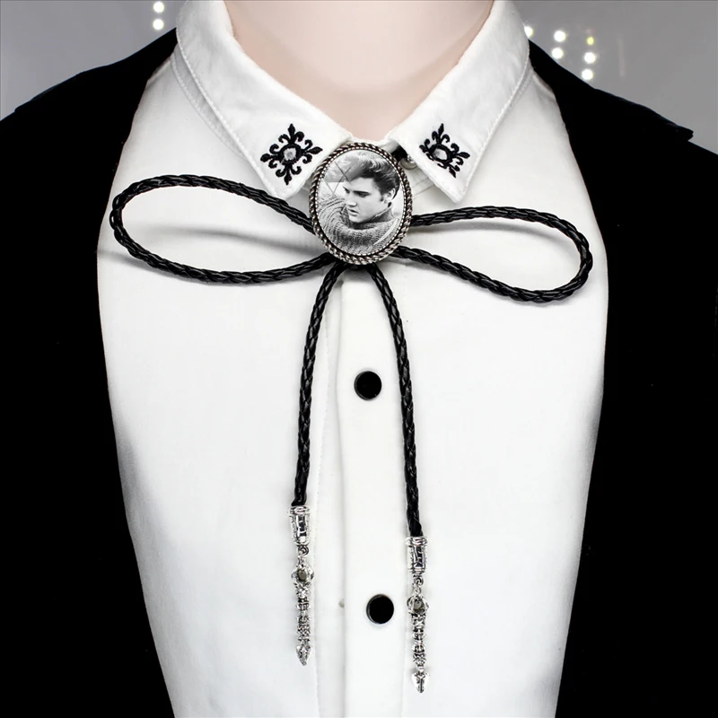 Bolo-0044 модное кожаное ожерелье Элвиса Пресли на шею, знаменитая звезда Элвиса Пресли, овальная Камея, стеклянные Боло, галстуки оптом - Окраска металла: 7-2